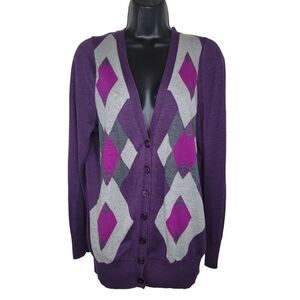 Lane Bryant purple argyle button cardigan size 14